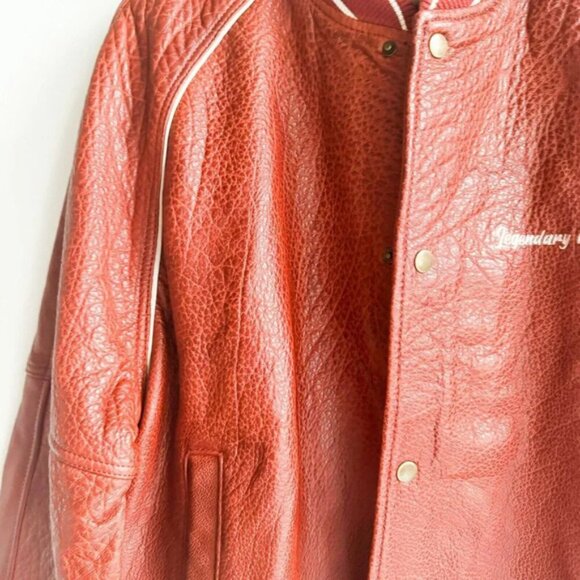 Zara Brown Buffalo Leather Embroidered Varsity Jacket L - Picture 5 of 7